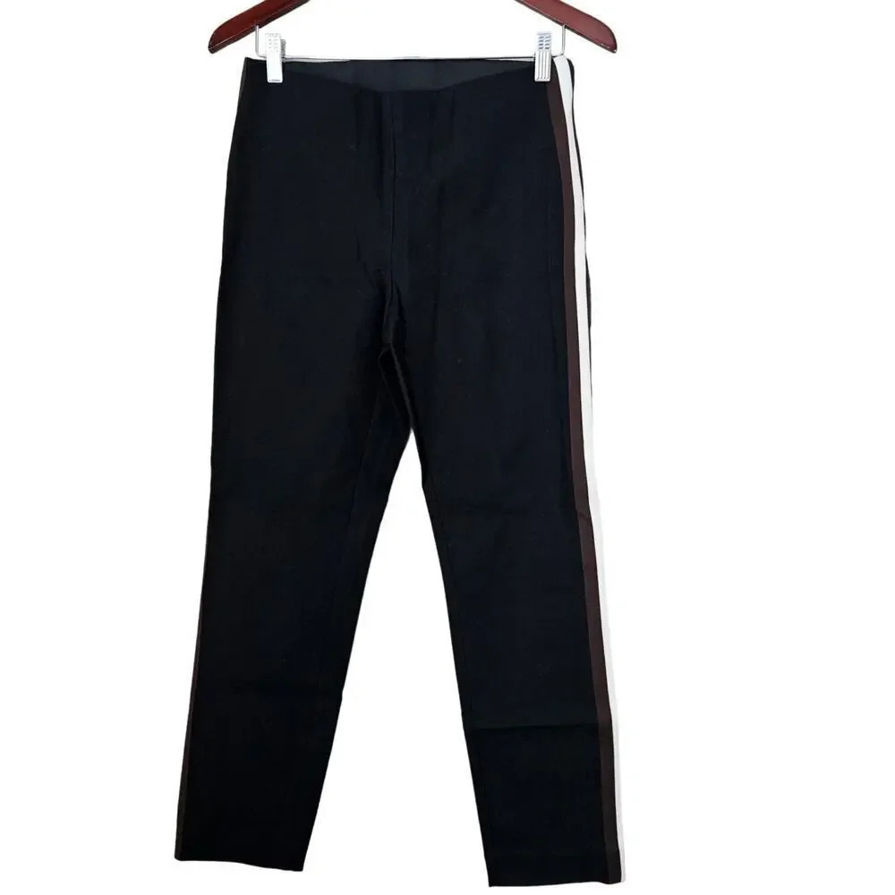 A New Day Women Pants Stripe 6 Black Cropped Dress Pant Racing Stripe